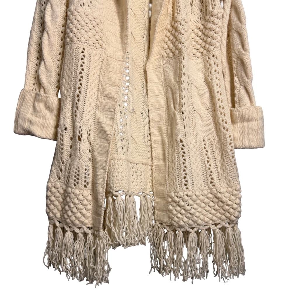 Laura Ashley wool & angora chunky fringe cable knit cream cardigan XL - Picture 13 of 13